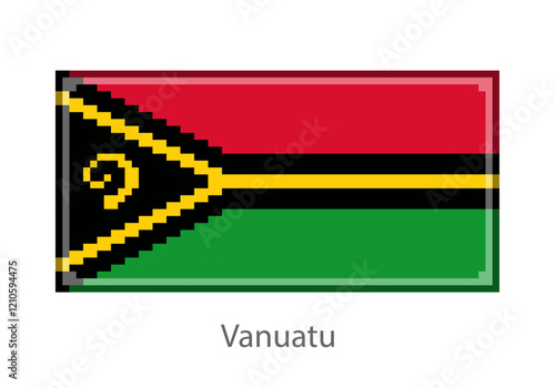 Vector illustration of the Vanuatu flag in pixel art or mosaic style on white background. Collection of flags of the countries of the world. 