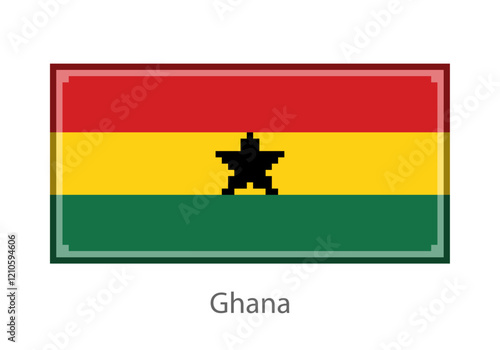 Vector illustration of the Ghana flag in pixel art or mosaic style on white background. Collection of flags of the countries of the world.  