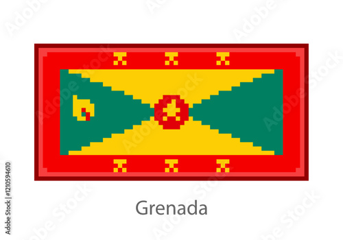 Vector illustration of the  Grenada flag in pixel art or mosaic style on white background. Collection of flags of the countries of the world.  