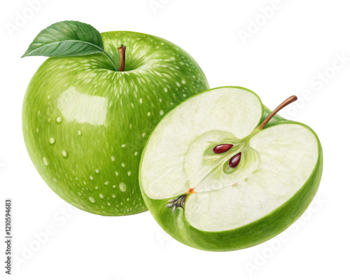 Bright Green Apple Sliced in Half Showcasing its Fresh and Crisp Interior