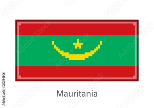 Vector illustration of the Mauritania flag in pixel art or mosaic style on white background. Collection of flags of the countries of the world.  