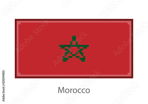 Vector illustration of the Morocco flag in pixel art or mosaic style on white background. Collection of flags of the countries of the world.  
