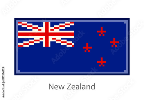 Vector illustration of the New Zealand flag in pixel art or mosaic style on white background. Collection of flags of the countries of the world. 