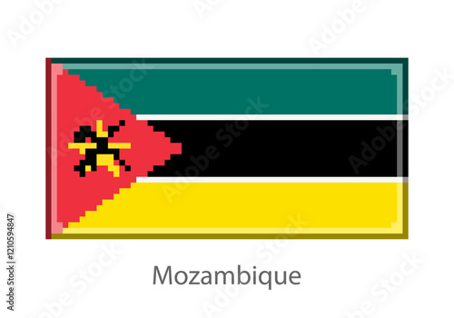 Vector illustration of the Mozambique flag in pixel art or mosaic style on white background. Collection of flags of the countries of the world. 