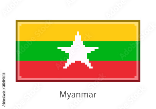 Vector illustration of the Myanmar flag in pixel art or mosaic style on white background. Collection of flags of the countries of the world. 