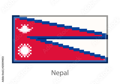 Vector illustration of the Nepal flag in pixel art or mosaic style on white background. Collection of flags of the countries of the world. 