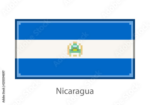 Vector illustration of the Nicaragua flag in pixel art or mosaic style on white background. Collection of flags of the countries of the world. 
