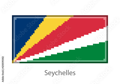 Vector illustration of the Seychelles flag in pixel art or mosaic style on white background. Collection of flags of the countries of the world. 