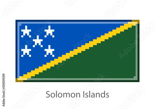 Vector illustration of the Solomon Islands flag in pixel art or mosaic style on white background. Collection of flags of the countries of the world. 