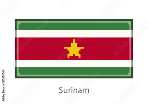 Vector illustration of the Surinam flag in pixel art or mosaic style on white background. Collection of flags of the countries of the world. 