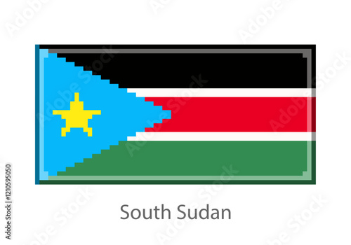 Vector illustration of the South Sudan flag in pixel art or mosaic style on white background. Collection of flags of the countries of the world. 