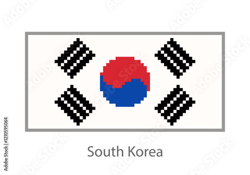 Vector illustration of the South Korea flag in pixel art or mosaic style on white background. Collection of flags of the countries of the world.