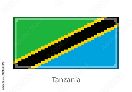 Vector illustration of the Tanzania flag in pixel art or mosaic style on white background. Collection of flags of the countries of the world.  