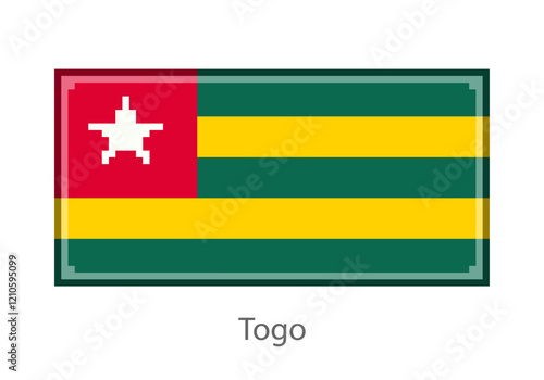 Vector illustration of the Togo flag in pixel art or mosaic style on white background. Collection of flags of the countries of the world. 