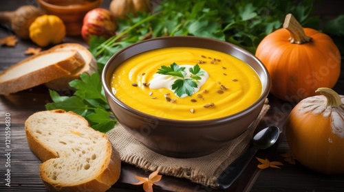 Pumpkin Soup with Parsley Garnish photo