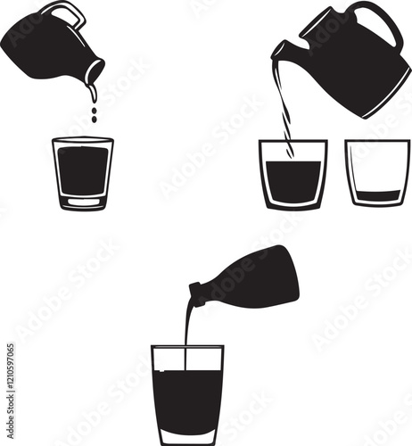 Set of Glass and Jug silhouette vector