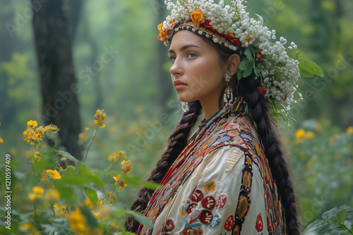 Udmurt spring ritual celebration in a sacred grove surrounded by nature photo