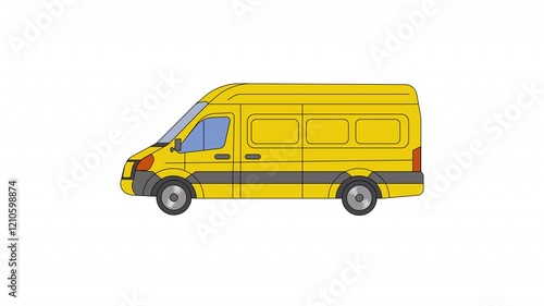 The minibus is yellow. Looped animation.