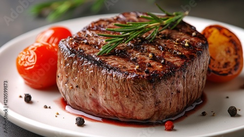 Perfectly cooked steak served on a plate with a rustic background