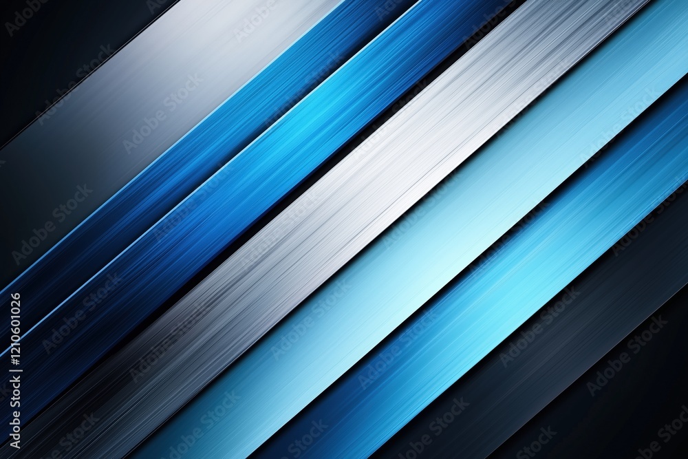 Fototapeta premium Diagonal metallic blue stripes with a textured finish on a dark background. Sleek abstract background for modern branding concepts.