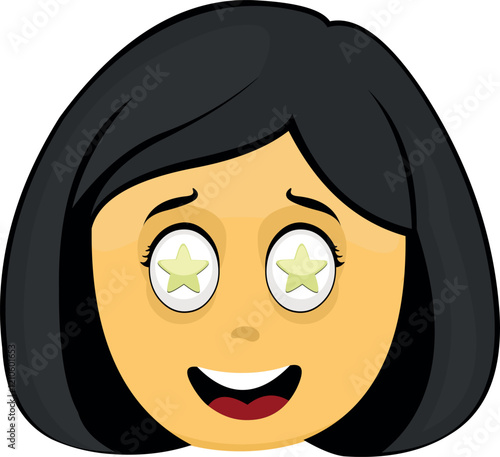 vector illustration yellow emoji face character woman cartoon, marveling with stars in his eyes