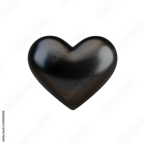 3D black heart isolated on transparent PNG.