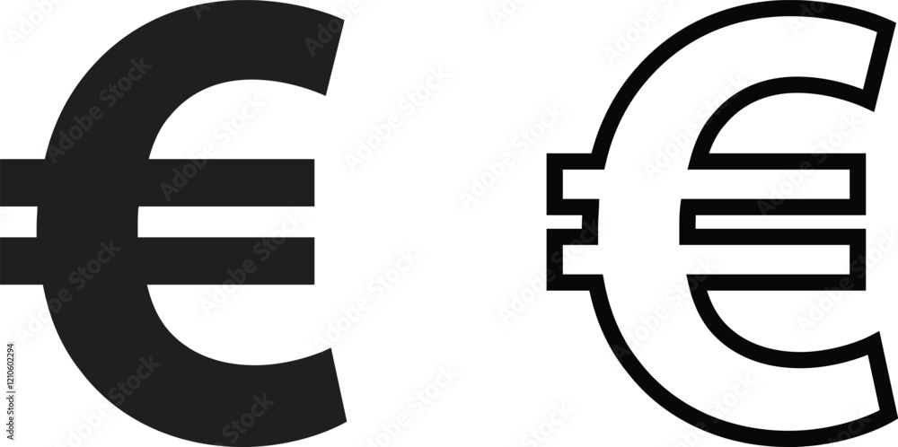 Euro icon set in flat and outline styles . European currency symbol . Euro money icon vector Euro icon set in flat and outline styles . European currency symbol . Euro money icon vector