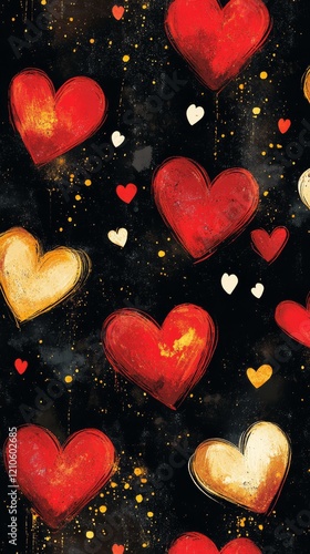 Colorful heart pattern on a dark background for festive celebrations and deco...