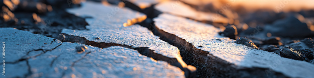 Close-up of Cracked Earth Surface at Sunset Close-up of Cracked Earth Surface at Sunset