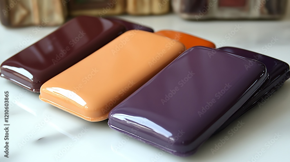 Glossy Rectangular Confections Arranged On White Surface Glossy Rectangular Confections Arranged On White Surface