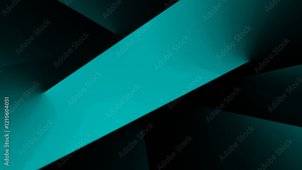 Black dark blue green teal cyan petrol jade abstract background. Geometric shape. Line stripe diagonal triangle angle 3d. Color gradient. Light bright glow neon foil metal metallic. Design.Futuristic.