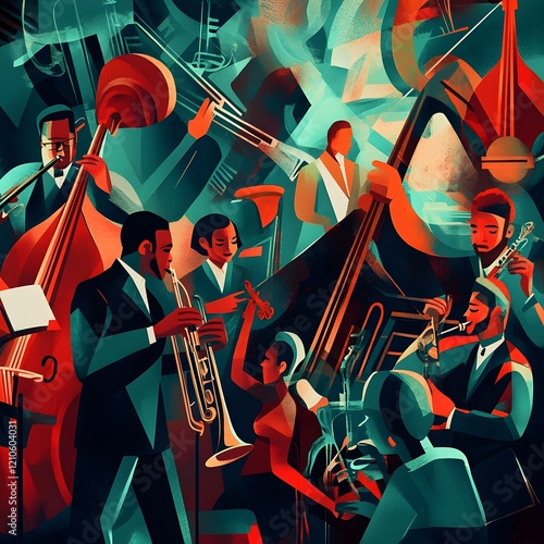 Illustration for an energetic and emotional jazz orchestra