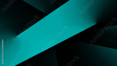 Obraz na płótnie Black dark blue green teal cyan petrol jade abstract background. Geometric shape. Line stripe diagonal triangle angle 3d. Color gradient. Light bright glow neon foil metal metallic. Design.Futuristic. w salonie
