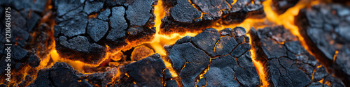 Close-up of Embers and Cracked Charcoal