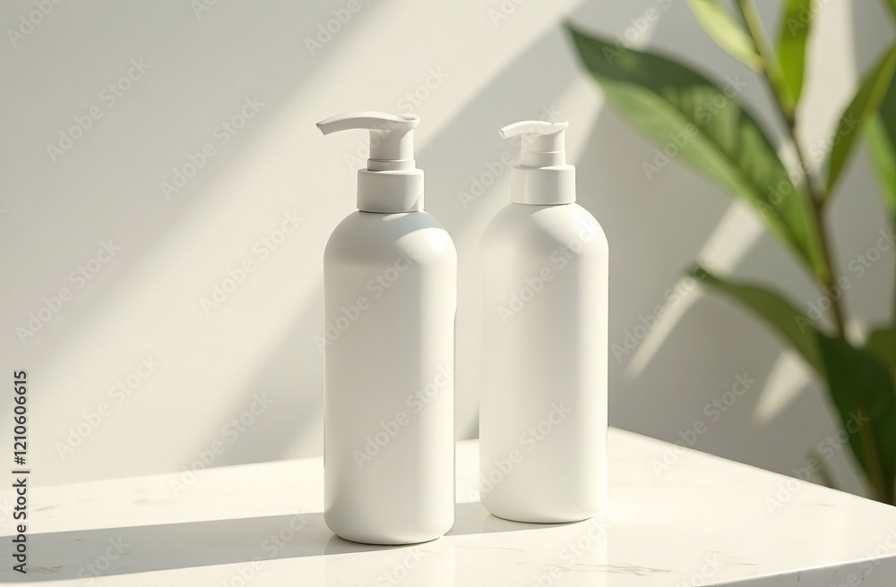 Mockup of white unlabeled shampoo and conditioner jars in different shapes and sizes on a light white neutral background. Mockup for manufacturers and sellers of hair care cosmetics Mockup of white unlabeled shampoo and conditioner jars in different shapes and sizes on a light white neutral background. Mockup for manufacturers and sellers of hair care cosmetics
