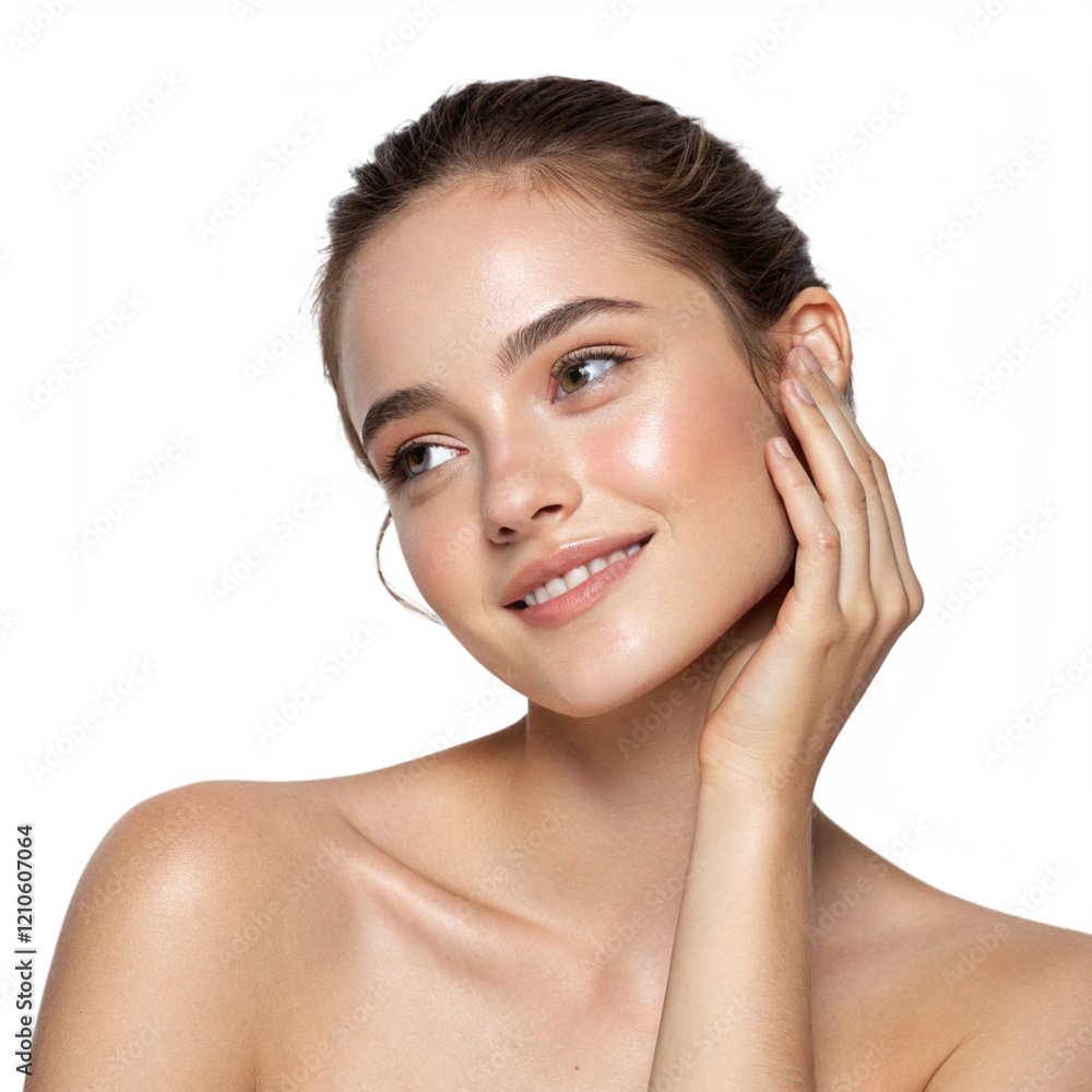 Portrait of Young Woman with Flawless Skin and Natural Makeup Serene Expression Portrait of Young Woman with Flawless Skin and Natural Makeup Serene Expression