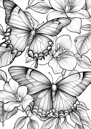 Wallpaper Mural Butterflies with flower Coloring Pages Torontodigital.ca