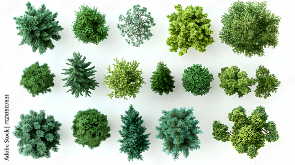 Set of pine tree top view 3D illustrations for architecture and landscape plans.illustration Set of pine tree top view 3D illustrations for architecture and landscape plans.illustration