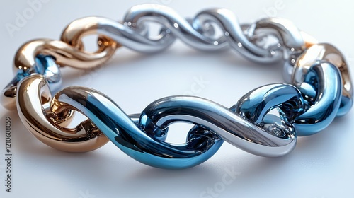 Colorful metallic chains arranged creatively on a bright background for artis...