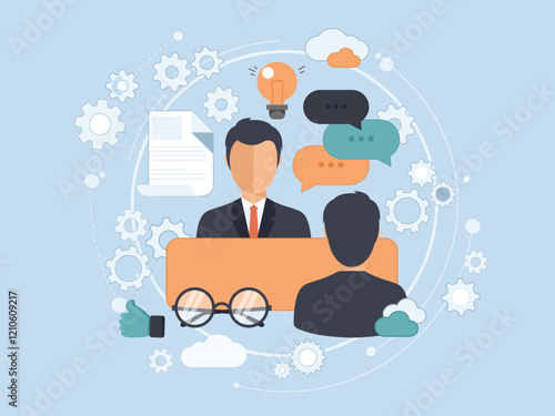 Job interview concept. Interview with the candidate positions. Flat vector illustration.