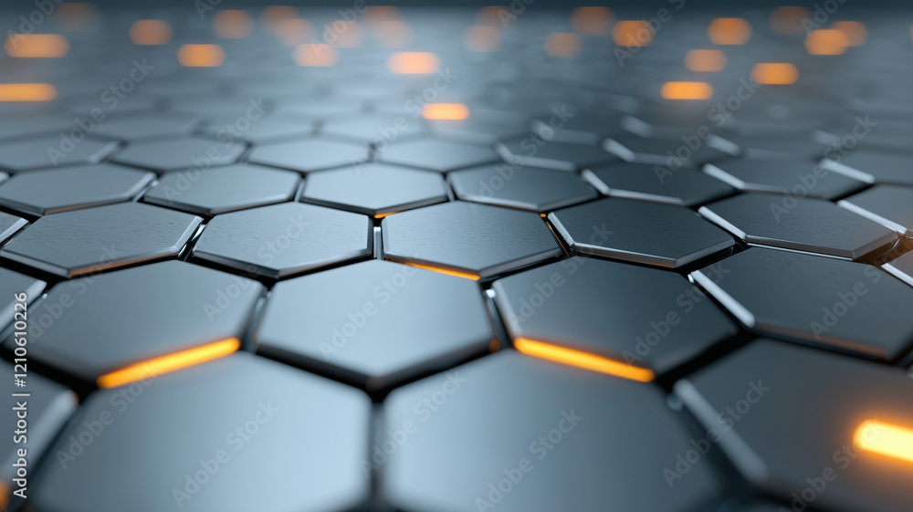 Obraz premium Hexagonal grid with glowing elements creates futuristic design