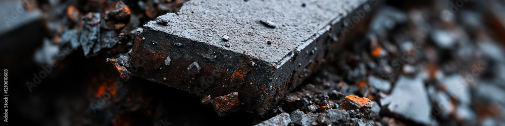 Fototapeta premium Close-up of Fragmentary Dark Grey and Black Material with Orange Flecks