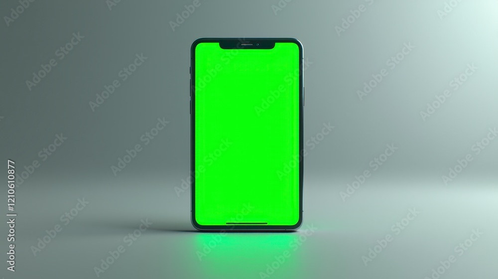 Smartphone with green screen mockup on gray background. Smartphone with green screen mockup on gray background.