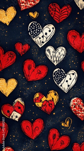 Colorful heart pattern on a dark background for festive celebrations and deco...