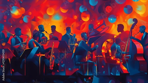 Illustration for an energetic and emotional jazz orchestra