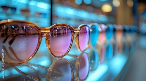 Stylish sunglasses displayed in a modern retail shop during daylight hours