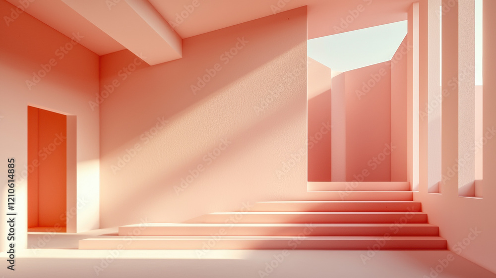 Soft pink architectural space with pastel tones and sunlight Soft pink architectural space with pastel tones and sunlight