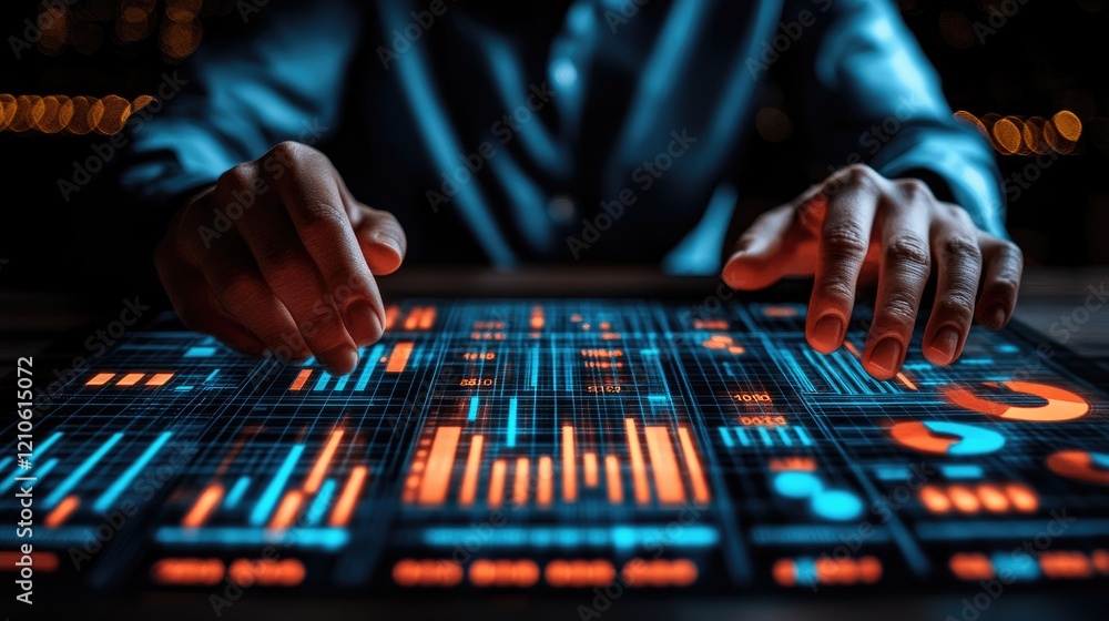 Analyzing Data: Business Professional Interacting with Digital Analytics Dashboard Analyzing Data: Business Professional Interacting with Digital Analytics Dashboard