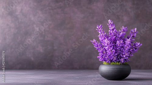 Lavender in pot, purple background, calm scene, spa or wellness use