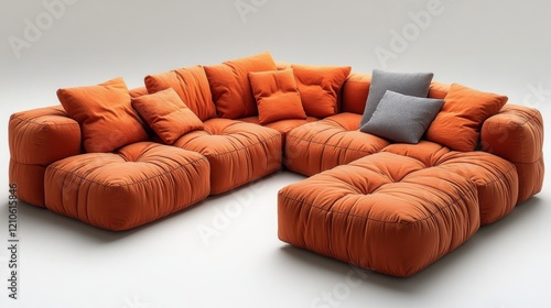 Modern orange tufted sectional couch designed for stylish living room interiors